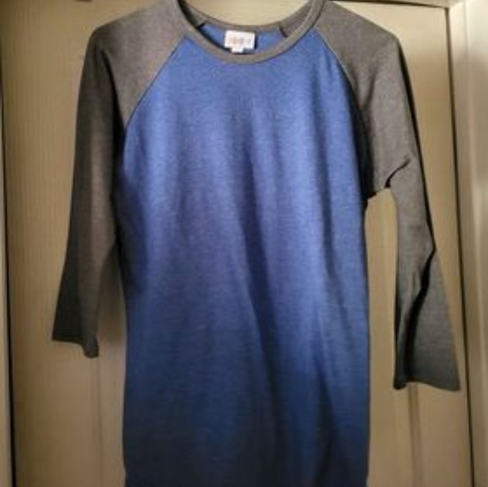 LuLaRoe S Randy: Blue with Gray Sleeves
